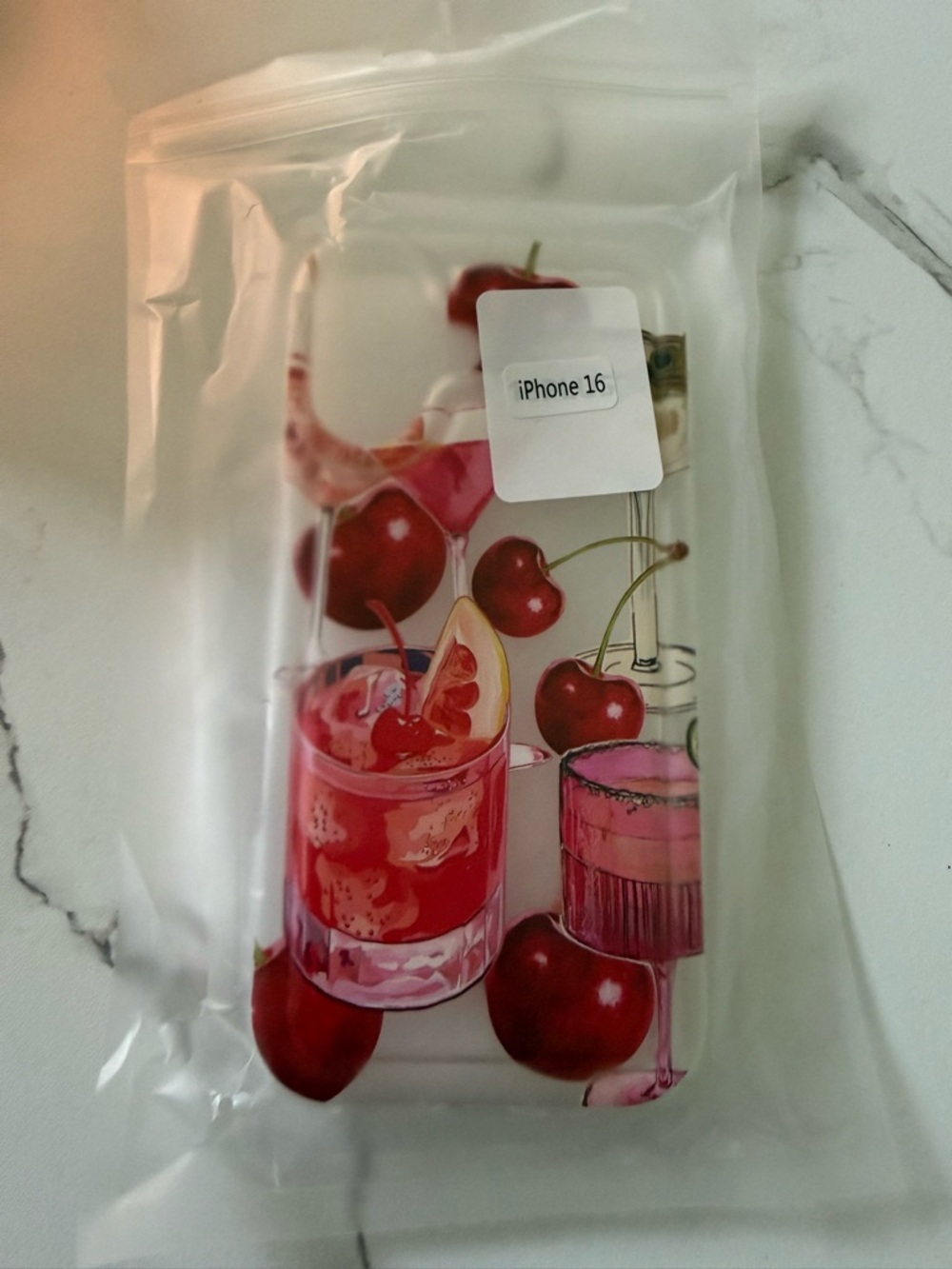 Clear Cherry Cocktail iPhone 16 Case — Red Cherry Design